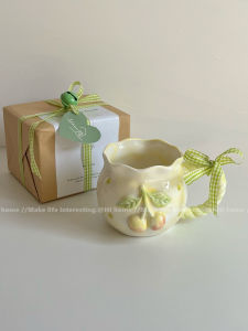 Handmade Ceramic Cherry Art Mugs Unique  Cute Style Bloggers Gift Cup without Lid Single Ear Handle for Universal Use