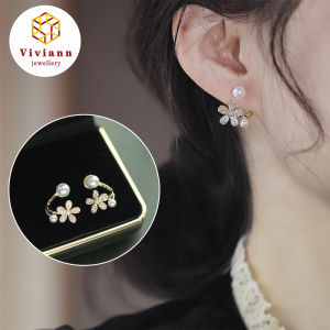 Viviann Original Design French Light Luxury Gold Tulip Flower Pearl Stud Earrings For Women Korean Zircon Exquisite Earring Party Christmas Jewelry Gift