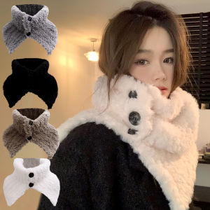 High Neck Button Wool Shawl Scarf Women Winter Thicken Plush Warm Collar Korean Cute Fashion Fleece Thermal Neck Sleeve