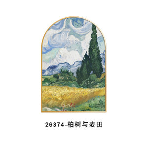 French Style Light Creamy Decorative Painting Van Gogh Starry Night Entrance Hallway Shoe Cabinet Living Room TV Cabinet Arch Display Artwork