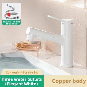 Pull-out Sink Faucet with Hot and Cold Water Function White