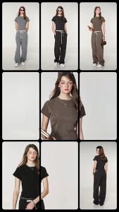 Lovito Casual Plain Contrast Binding T-Shirt for Women LNE40575 (Multi-color)