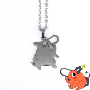 Anime Characters Pochita Necklace Pendant Steel Metal Openwork Pendant Jewelry For Women Men Cosplay Props Fans Gift