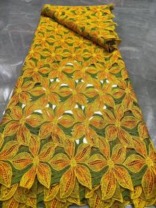5 Yards Cotton Embroidered African Guipure Cord Lace Traditional inspired Garment Women Water Soluble Fabric Occasional Wear