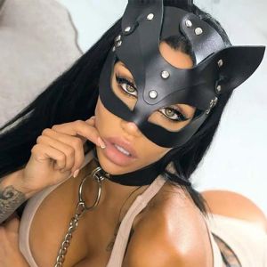 Women Punk Gothic Black PU Leather Eye Mask Adjustable Buckle Decor Cosplay Accessory for Halloween Rave Festival Club Party