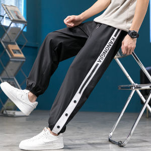 กางเกงกีฬาผ้าไหมน้ำแข็งแห้งเร็วสำหรับเด็กและเยาวชน กางเกงขายาวลำลองบาง ทรงหลวม ผ้าโพลีเอสเตอร์ ฤดูร้อน 2025 กางเกงขายาว