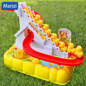 New Electric Duck Climbing Stairs Track Toys Cartoon Train Duck For Children Electronic Music Kids Funny Birthday Gift