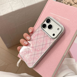 Korean Lattice Cartoon Stars Mirror Magnetic Bracket Phone Case For iPhone 17 Air 16 15 14 13 12 Pro Max Shockproof Hard Cover