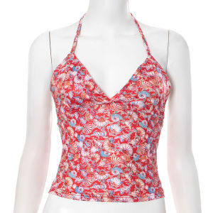 Đai Cổ Thon Gọn in Hình Hiệu Ứng Mỏng Cho Mùa Hè 2025 Đai Chéo Vai Mỏng Dệt Kim Thiết Kế Hở Lưng Thời Trang Nữ