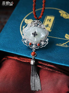925 Sterling Silver Pendant Womens Vintage Artistic Ethnic Style Carved Turandont Tassel Necklace Pendant Fresh out Fashion Jewelry