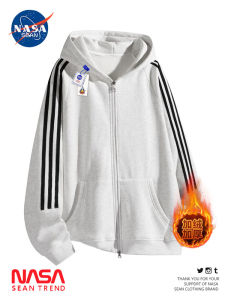 Wassup Panda American Stripe Hooded Cardigan Mens Autumn Winter Fashion Brand Fleece Zipper Jacket Loose Fit Youth Trend