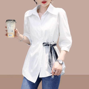 Stylish Spring French Design Blending Waist-Covering 3/4 Sleeve Shirt
