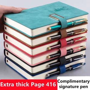 416 Pages paper A5 Leather notebook notepad Thick college Notebook school supplies diary with pen