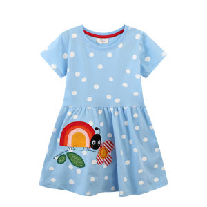 Cotton Unicorn Dog Short Sleeve Dress for Toddlers And Preschool Girls Jumping Meters Brand A-Line Skirt Summer Dress