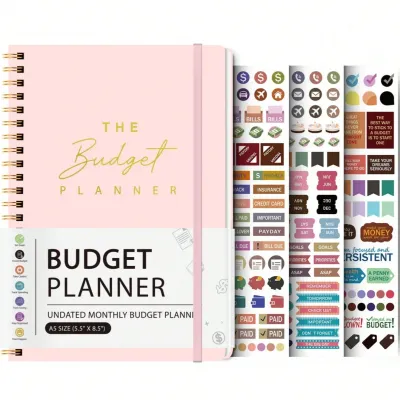 A5 Budget Planner Book with 3 Sheets Stickers Undated Monthly Finance Organizer Budget Journal for Money Management Cash Flow