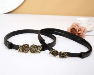 Fashionable Tea Flower Decorated Thin Leather Belt Womens Top Layer Cowhide Belt Stylish Summer Trendy Jeans Belt