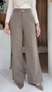 🧡Teddy Mid Pants ทรงกระบอกกลาง ตะขอซิปหน้า ผ้าลิลลี่นุ่มลื่น ดีเทลเย็บเกล็ดหน้ากระเป๋าข้างตรง กางเกงผู้หญิง กางเกงทำงาน