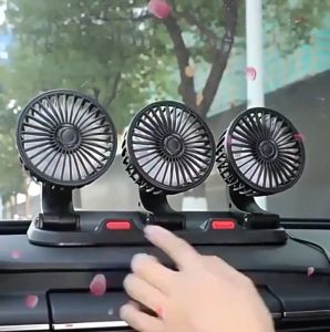 พัดลม 12V พัดลมในรถยนต์ พลังลมแรง พัดลมสามหัว พัดลมติดรถ USB สไตล์ยอดนิย ปรับองศาได้ 360 ส่ายไปมาได้