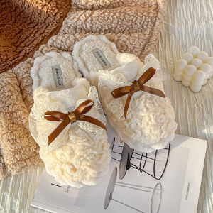 รองเท้าแตะผ้าฝ้ายลายผีเสื้อสำหรับผู้หญิงในบ้าน ฤดูใบไม้ร่วง/ฤดูหนาว รองเท้าแตะแบบหนา รองเท้าแตะผ้าฝ้ายแบบหนา รองเท้าแตะผู้หญิง รองเท้าแตะแบบสวมสบาย