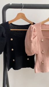 BL20404 Kiyomi Six Buttons Puffy Knit Top