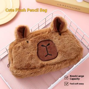 Cute Cartoon Capybara Large Capacity Plush Pencil Case Makeup Brush Storage Bag Office Stationery Organizer Pouch