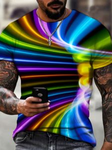 เสื้อยืดแขนสั้นนามธรรม 3D สีสันสดใสสําหรับผู้ชายคอกลมแขนปกติประเภทหลวมสวมใส่ทุกวันเหมาะสําหรับฤดูร้อน