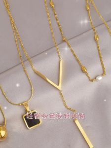 Bộ Sưu Tập Vòng Cổ Bằng Thép Titan Vàng Dây Chuyền Xương Đòn Dễ Phối Cảm Giác Cao Cấp Sang Trọng Không Phai Màu Cho Nữ Dây Chuyền Áo Len Khí Chất Thời Tr