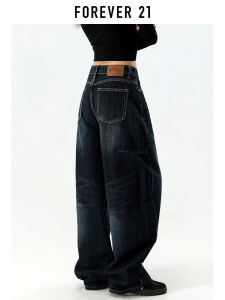 Low Waist Wide Leg Blue Jeans Womens Fashion Forever 21 American Retro Style Deep Blue Knife Edge Loose Fit Slimming Pants