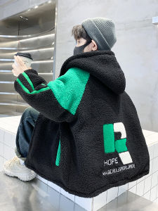 Lamb Velvet Jacket Thickened Autumn Winter Coat for Boys Ages 4-12 with Fleece Casual Zipper Closure Cotton Padded Clothes