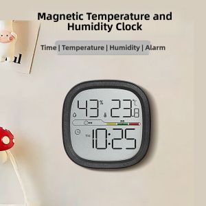 Modern Minimalist Magnetic Desktop Clock Refrigerator Magnet Electronic Temperature Humidity Meter Silent Bedroom Kitchen Table Clock