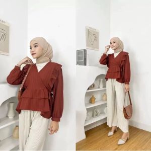 ZARA BLOUSE LADY CRUSH TALI kerah v Baju Muslim Wanita Panjang Nyaman Dewasa