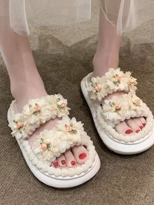 Womens Thick Bottom Slip-On Winter Shoes Casual Floral Soft Sole Anti-Slip Flat Heel Outdoor Wear Comfortable Summer Sandals