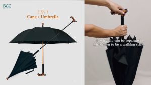 ร่มยาว + ไม้เท้า บริการ 2-อิน-1 ร่มไม้เท้า อัตโนมัติเปิด กันยูวี 100% ต้านลมแรง (WA1071)
