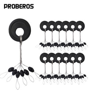 PRO BEROS 60Pcs 10Set Black Rubber Space Beans Oval Stopper Fishing Bobber Float Catfish Flotador Fishing Float Folat Line Stops