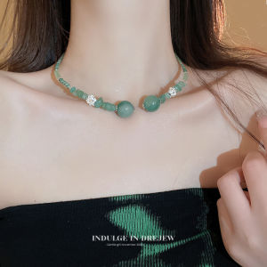 สร้อยคอแบบช็อคเกอร์สไตล์จีนใหม่ สีเขียว สำหรับผู้หญิง เครื่องประดับแฟชั่น โซ่ยาว 21 ซม. ไม่มีตัวลาก โลหะผสม