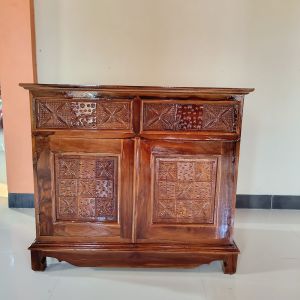 bufet tv minimalis jati 1 meter 2 pintu 2 laci finishing