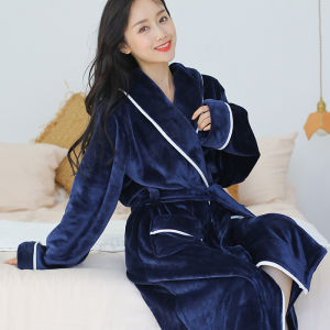 Winter Pajamas Womens Thickened Long Section Coral Fleece Bathrobe Male Student Loose Flannel Bathrobe Pajamas Homewear