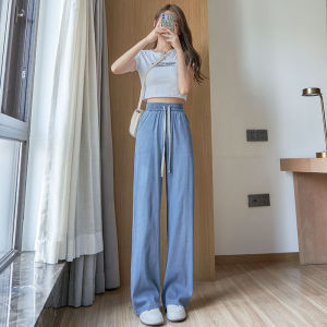 Summer Lightweight Casual Straight Leg Wide Leg Pants Womens Jeanswest Lyocell Tencel Denim Skinnies High Waist Long Trousers