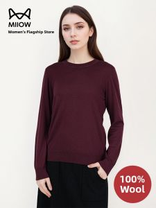 miiow | Womens Cotton Wool Knitted Long Sleeve Round Neck T-shirt Inner Wear Outer Wear Base Layer Shirt Soft Comfortable Autumn New Style