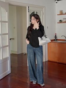 Heavy Glitter Decorated Loose Fit Stretchy Denim Pants