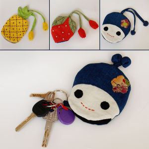 สีฟ้าคำพูดใหม่ยืดกระเป๋ากุญแจผ้าฝ้าย การ์ตูน งานปัก มีสามรูปแบบกระเป๋าถืออุปกรณ์เสริมของขวัญ