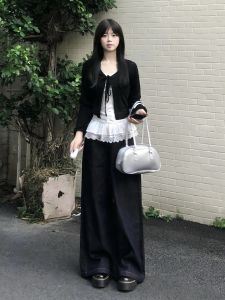 Quần Jeans Ống Thẳng Cạp Cao Màu Xanh Đậm 180 Cm Cho Nữ Mùa Xuân Thu Quần Ống Rộng Dài Đến Sàn Ôm Dáng