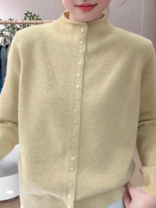 QINGNAER | Half-high Collar Knit Cardigan Sweater Large Size