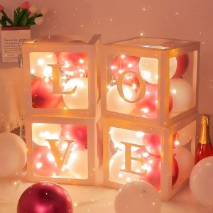 4pcs LOVE Transparent balloon box Valentines Day Balloon Box Bride Shower Party Backdrop Design Anniversary Proposal Wedding Party Decoration
