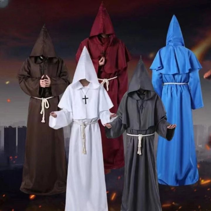 Medieval Christian Friar Priest Robes Witch Wizard Cloak Cape Party ...