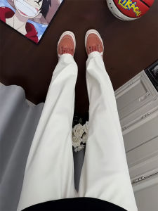 Quần Ống Đứng Màu Trắng Cho Nam Phong Cách Đường Phố Mỹ Quần Dài Thường Ngày Thoáng Khí Quần Ống Rộng Cạp Cao