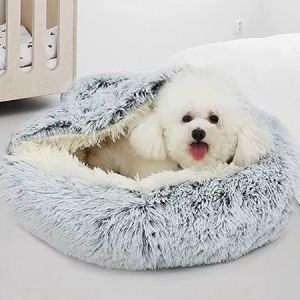 Hateli Sang Trọng Đội Mũ Trùm Giường Thú cưng Vòng mềm mịn giường nằm cho mèo cưng Đệm Thú cưng chú mèo ấm áp Con Chó 2 Trong 1 ổ ngủ Hang Động Cho Nhỏ Vỏ chó trung bình Giường