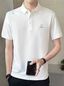 ROMON | Áo thun polo tay ngắn thoáng khí mùa hè Romen dành cho nam Áo thun cotton thường ngày cổ polo màu trắng dáng rộng thoải mái