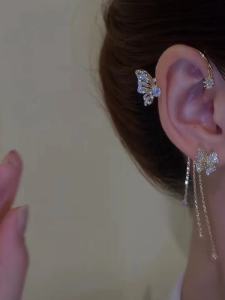 Exquisite Butterfly Tassel Zircon Earring Hanging Design without Piercing Sensation Exclusive Luxury Fairy Atmosphere Hairpin