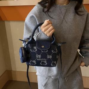Cute Cartoon HelloKitty Denim Shoulder Crossbody Bag Womens Fashion Dumpling Shape Bag Spring Summer New Style